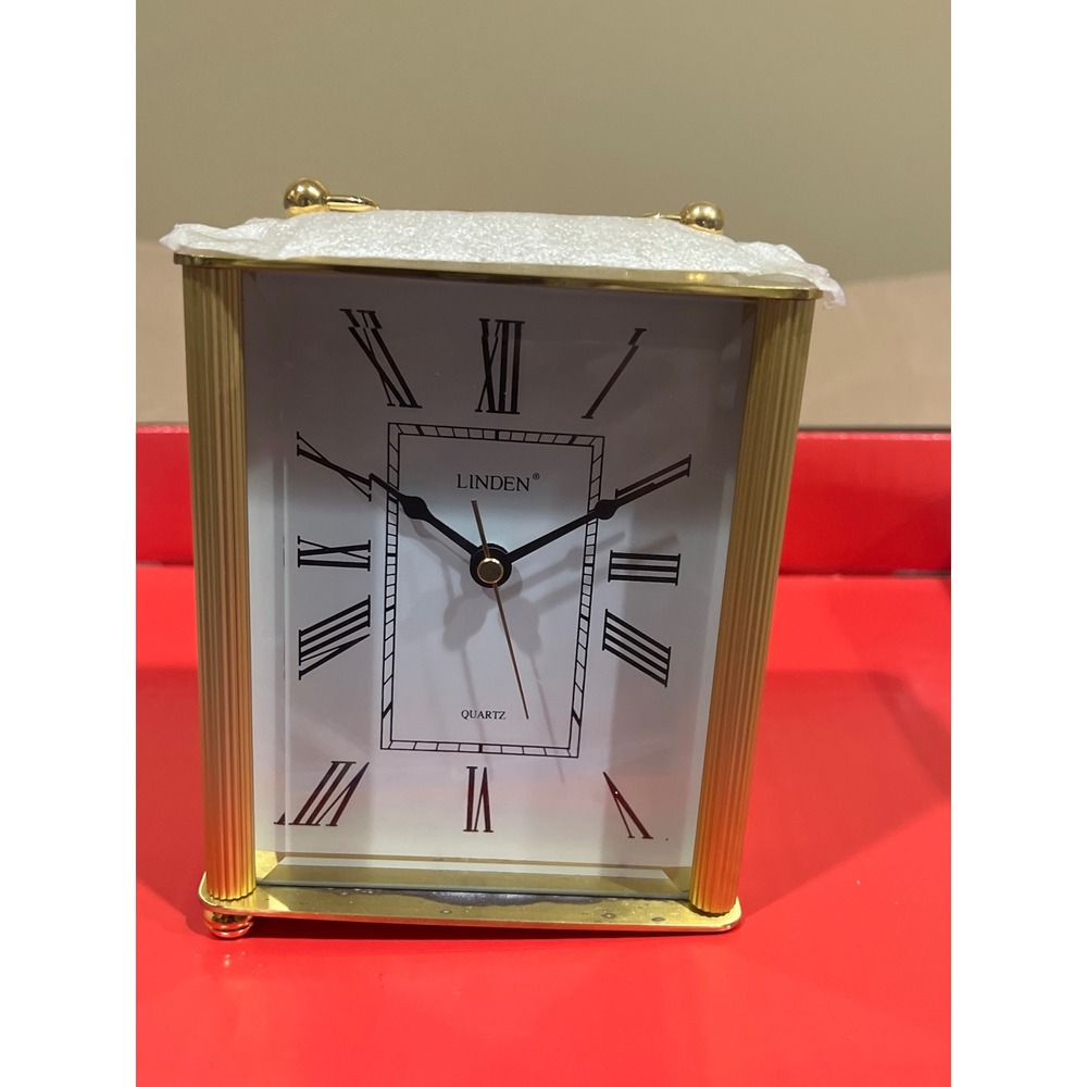 Linden Quartz Carriage Clock Gold Tone Roman Numeral Desk Mantel Vintage Style